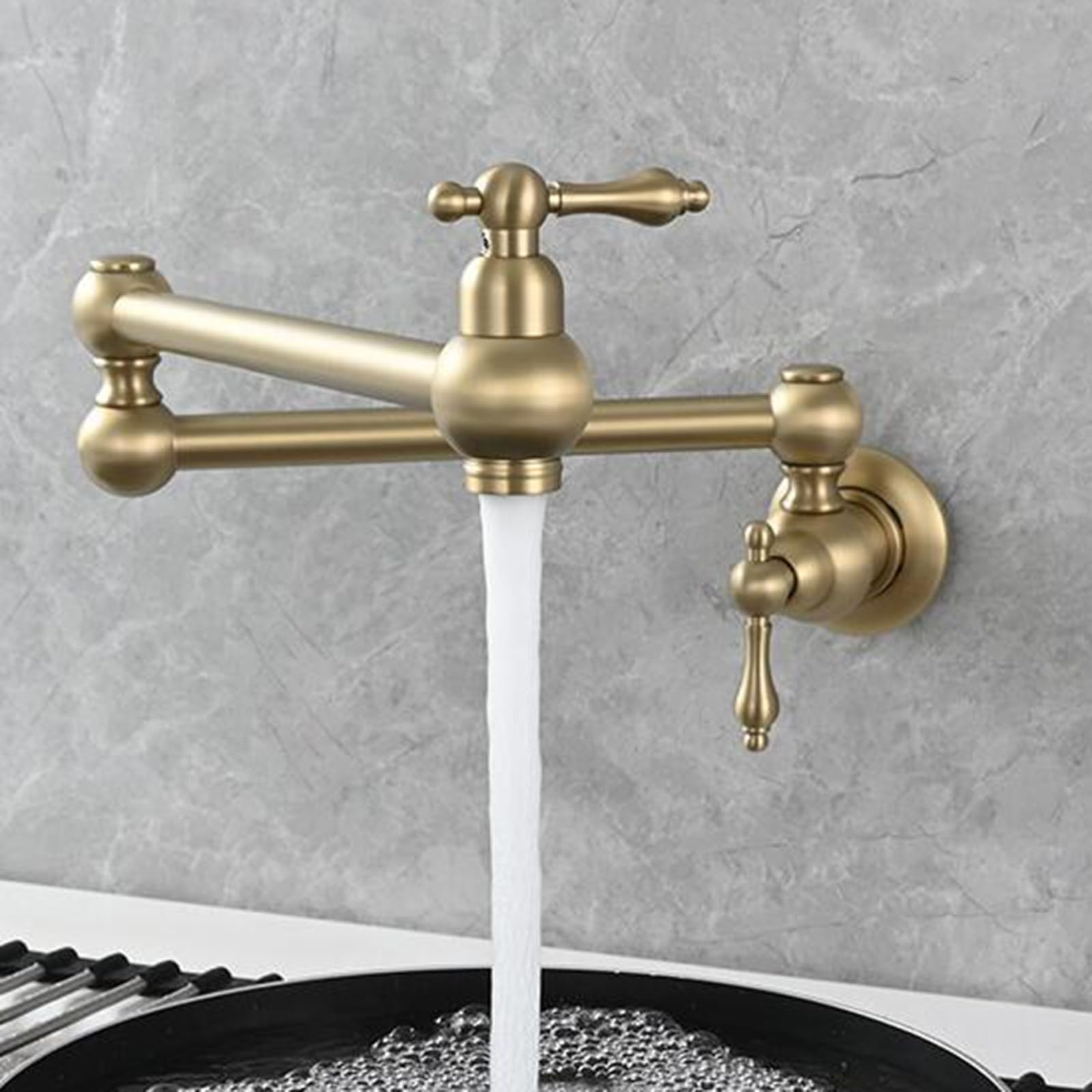 Robinet de cuisine mural pliable orientable laiton doré eau froide évier