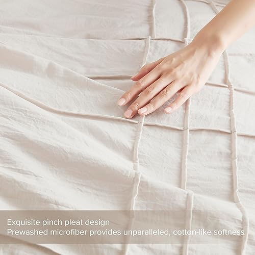 Miniatura 3 de Comfort Spaces Juego de funda de edredón color crema tamaño individual, 2 piezas, funda de edredón plisada con pintuck para cama individual, para