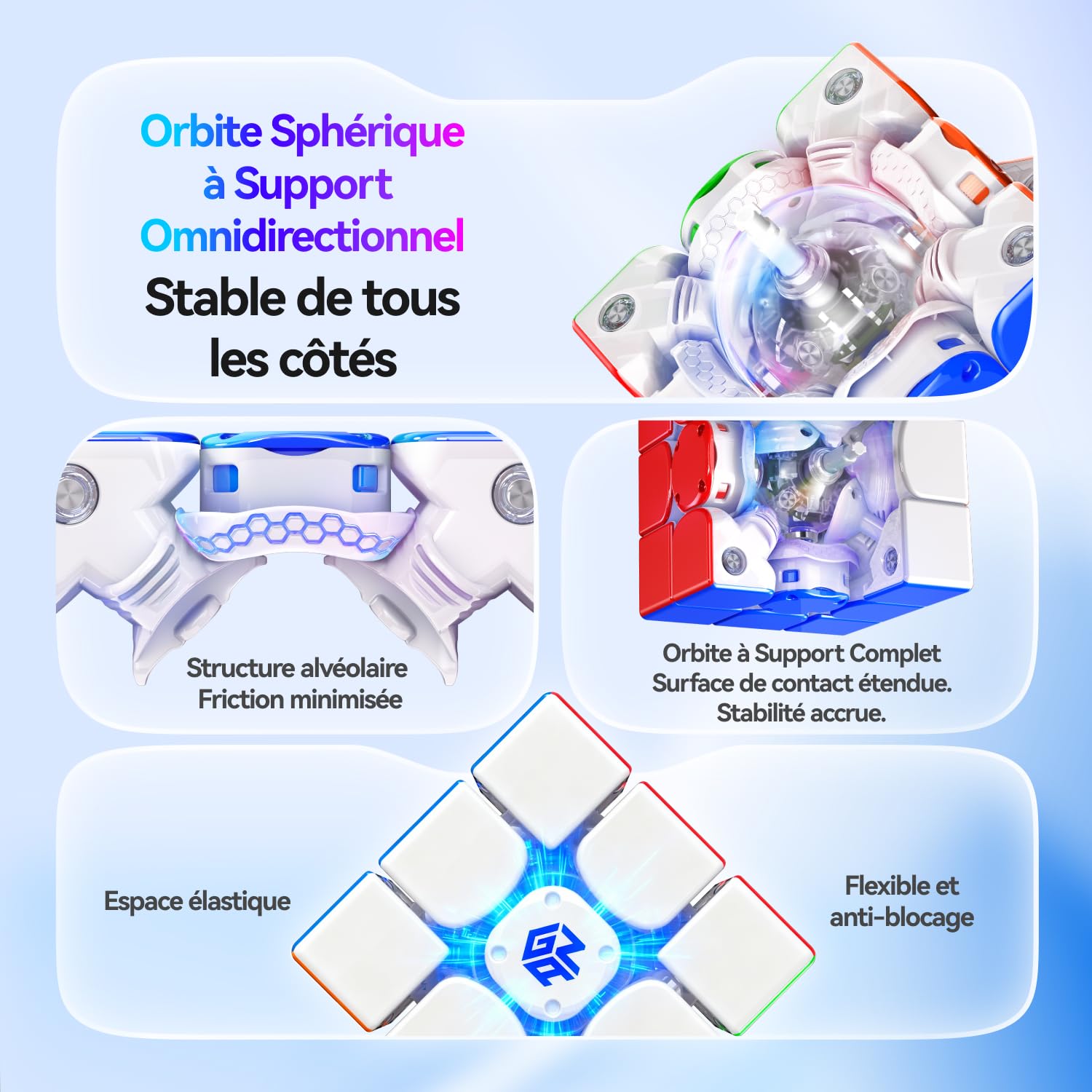 GAN i4 Leap Speed Cube 3x3, Magic Cube Connecté Bluetooth, Noyau Intelligent Omnidirectionnel avec Station de Charge GanPod, Suivi Gyroscopique Via l'App et Compétitions en Ligne