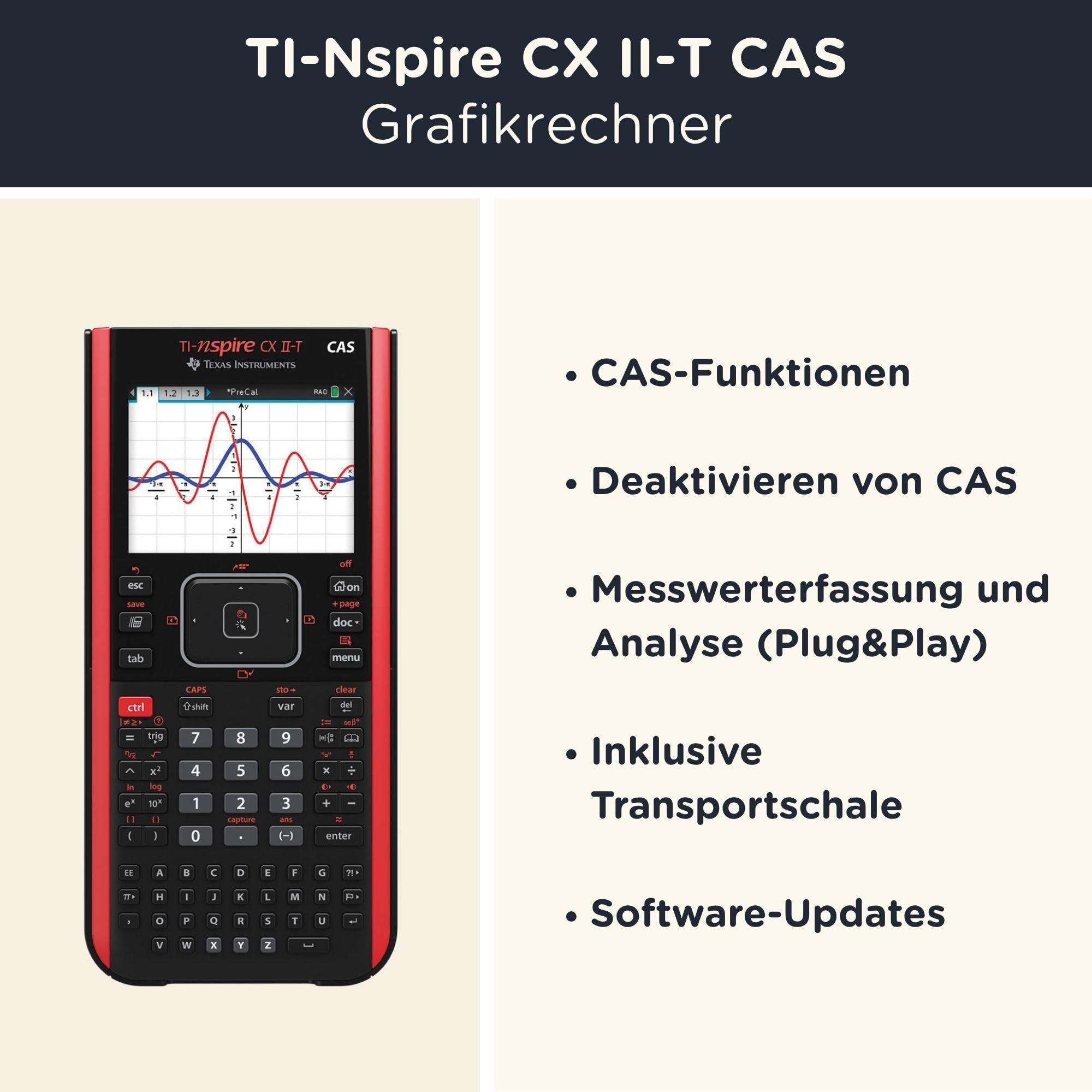 TI-Nspire CX II-T CAS inkl. WYNGS Schutztasche Schwarz - Grafikrechner - Basic Set