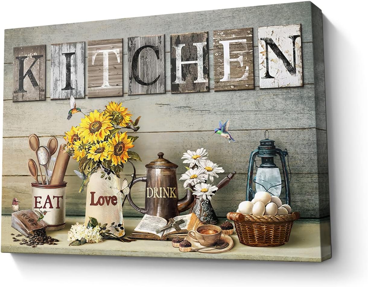 Amazon.com: Kitchen Wall Decor Canvas Wall Art Rustic Farmhouse Kitchen ...