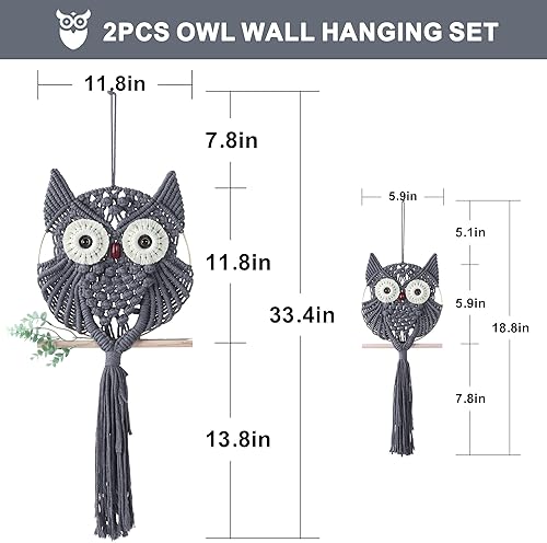 Miniatura 7 de MVSUTA Owl Grey Cotton Handmade Macrame Wall Hanging Tapestry Home Decor Art and Gray Craft Wonderful Decoration Woven Boho Ornament for Office
