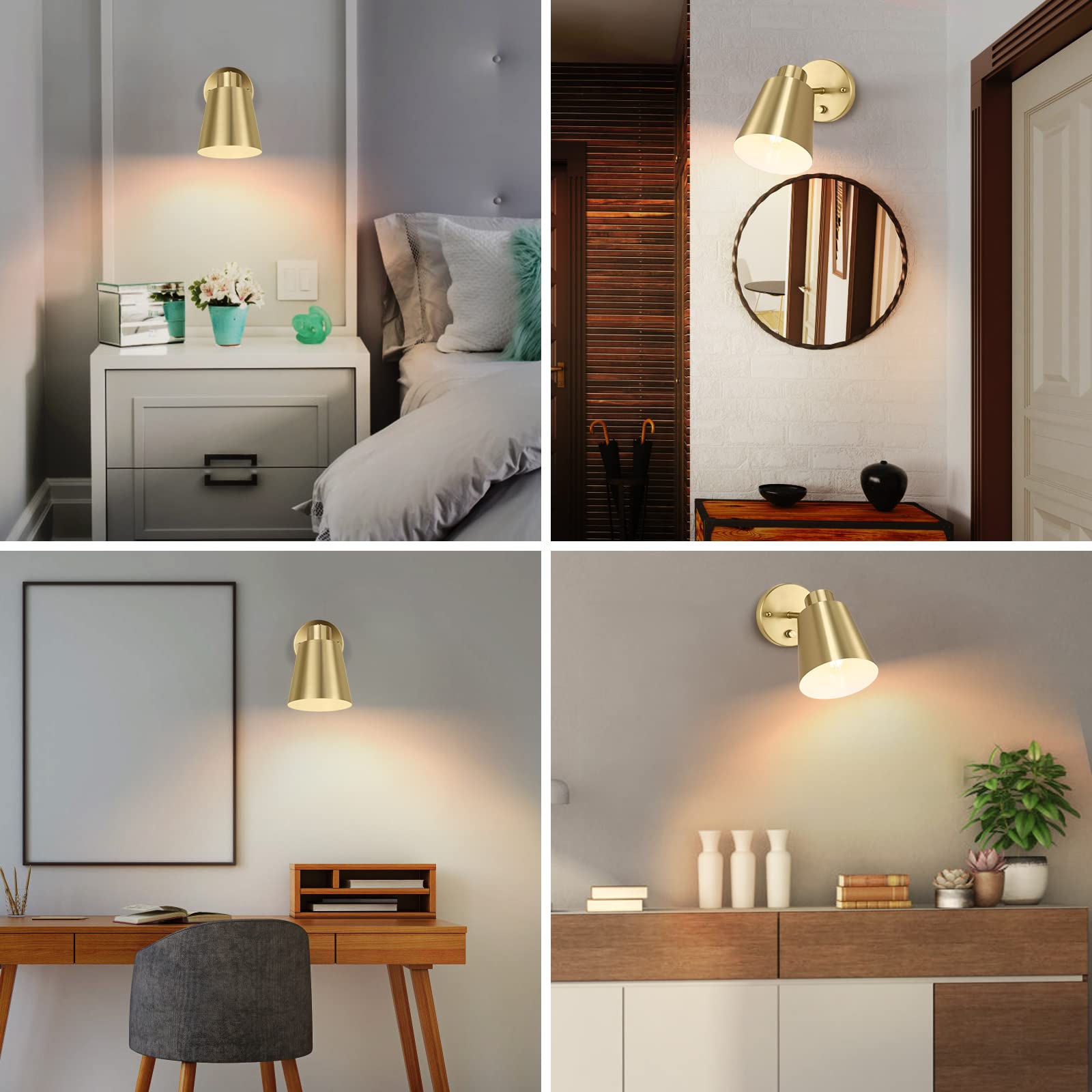 VATONI Dimmable Plug-In Wall Sconce Set – Swing Arm Brass Wall Light With Dimmer Knob, Milky White Glass Shade, G9 LED Bulbs Included, 6ft Cord