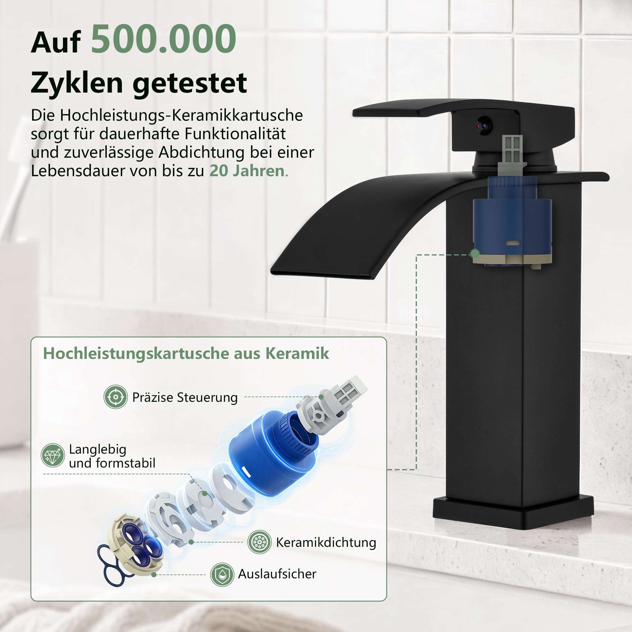 HOMELODY Wasserhahn Bad Schwarz, Bleifreie Wasserfall Waschtischarmatur Bad – Ansicht 7