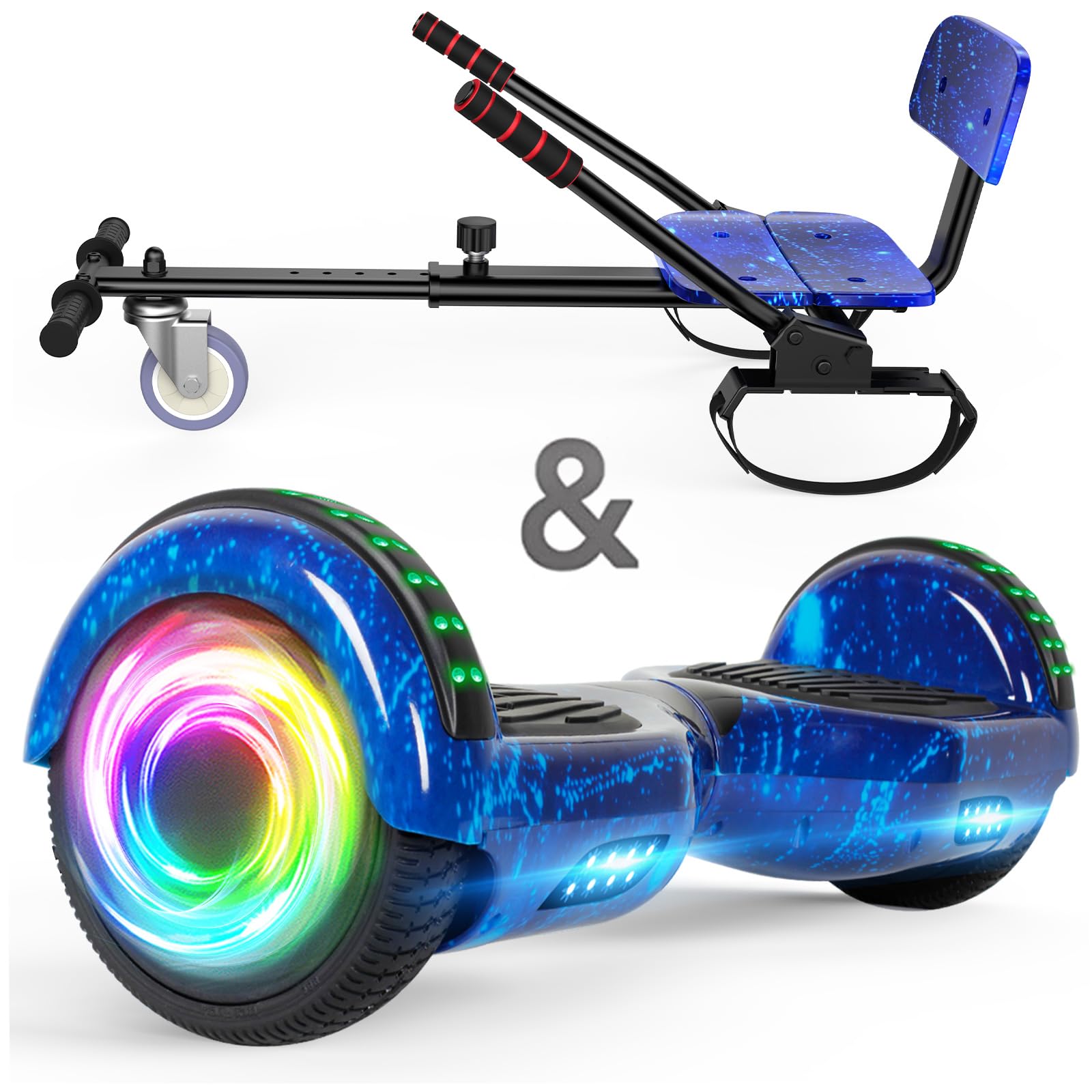 SISIGAD Scooter Seat Attachment, 6.5'' Self Balancing Scooters Go Kart with Bluetooth and LED Lights,Kids Boys Girls Adults