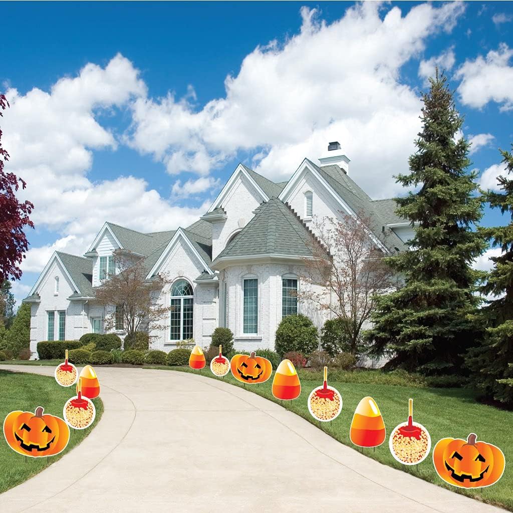 VictoryStore Yard Outdoor Lawn Decorations: Halloween Pathway Markers - Apples, Pumpkins, and Candy Corn Yard Decorations w/ 24 Short Stakes.
