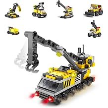Rescue Construction Truck Building Blocks Set - 7 in 1 Engineering Vehicle Toy with Rotating Crane Arm, Rolling Wheels | STEM Educational Gift for Kids Ages 6-12 | Fire Truck & Emergency Playset