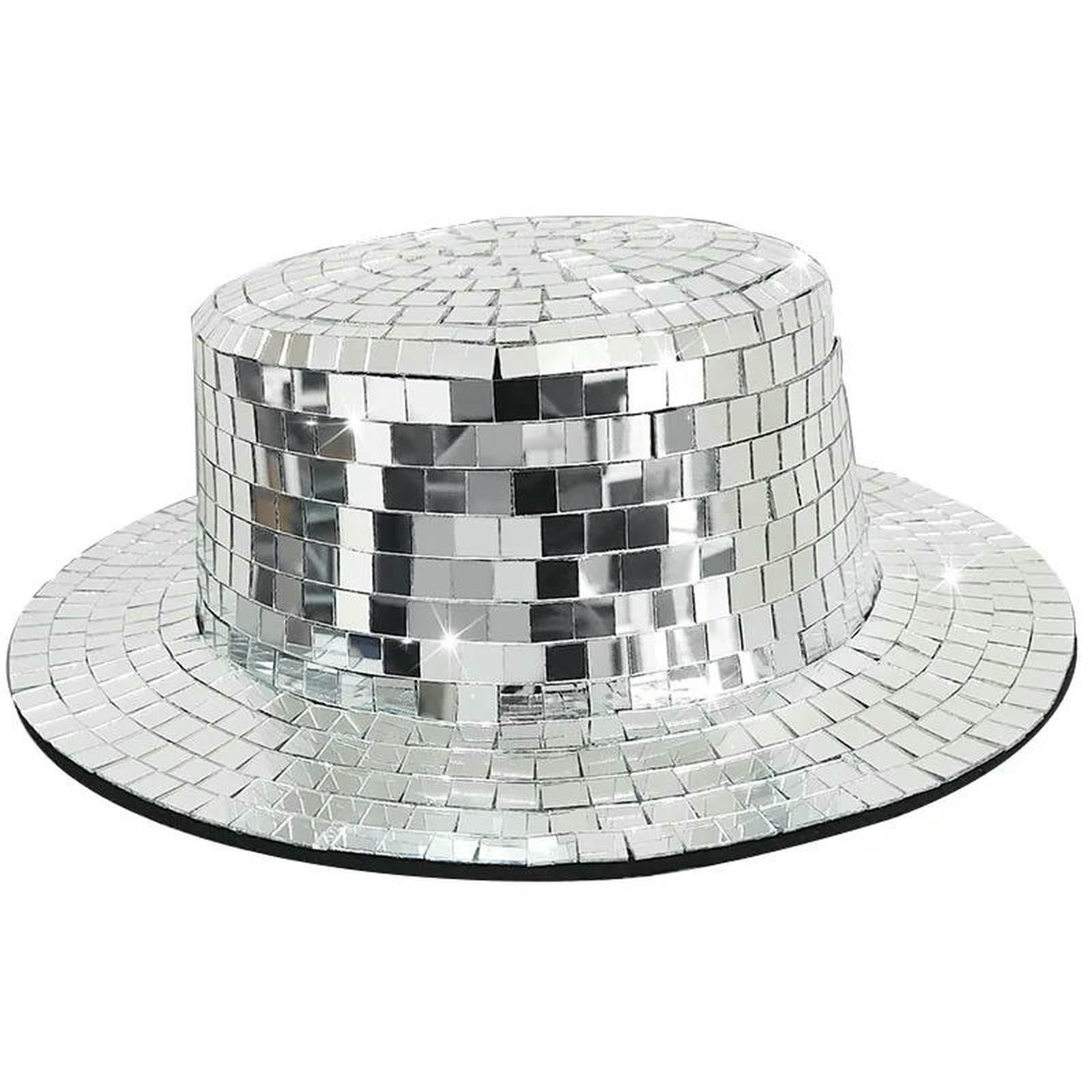 Cappello da Pescatore A Secchiello con Palla Cilindro Moda Uomo Donna Stile Hip-Hop retrò Specchio-Vetro Bianco M-m56-58 Cm