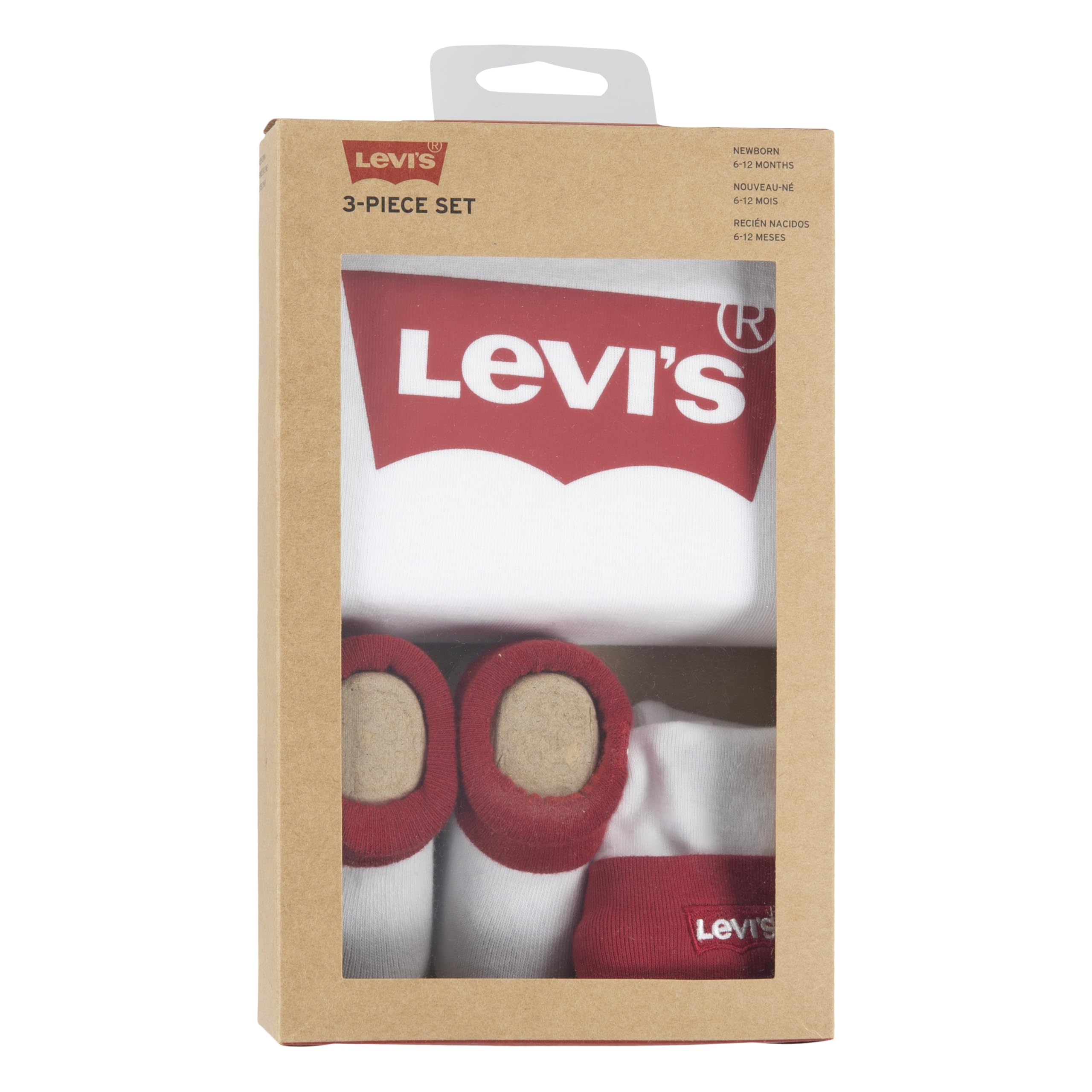 Levi's Classic Batwing Infant Hat Bodysuit Bootie Set 3pc Tutina per Bambino e Neonato Unisex-Bimbi