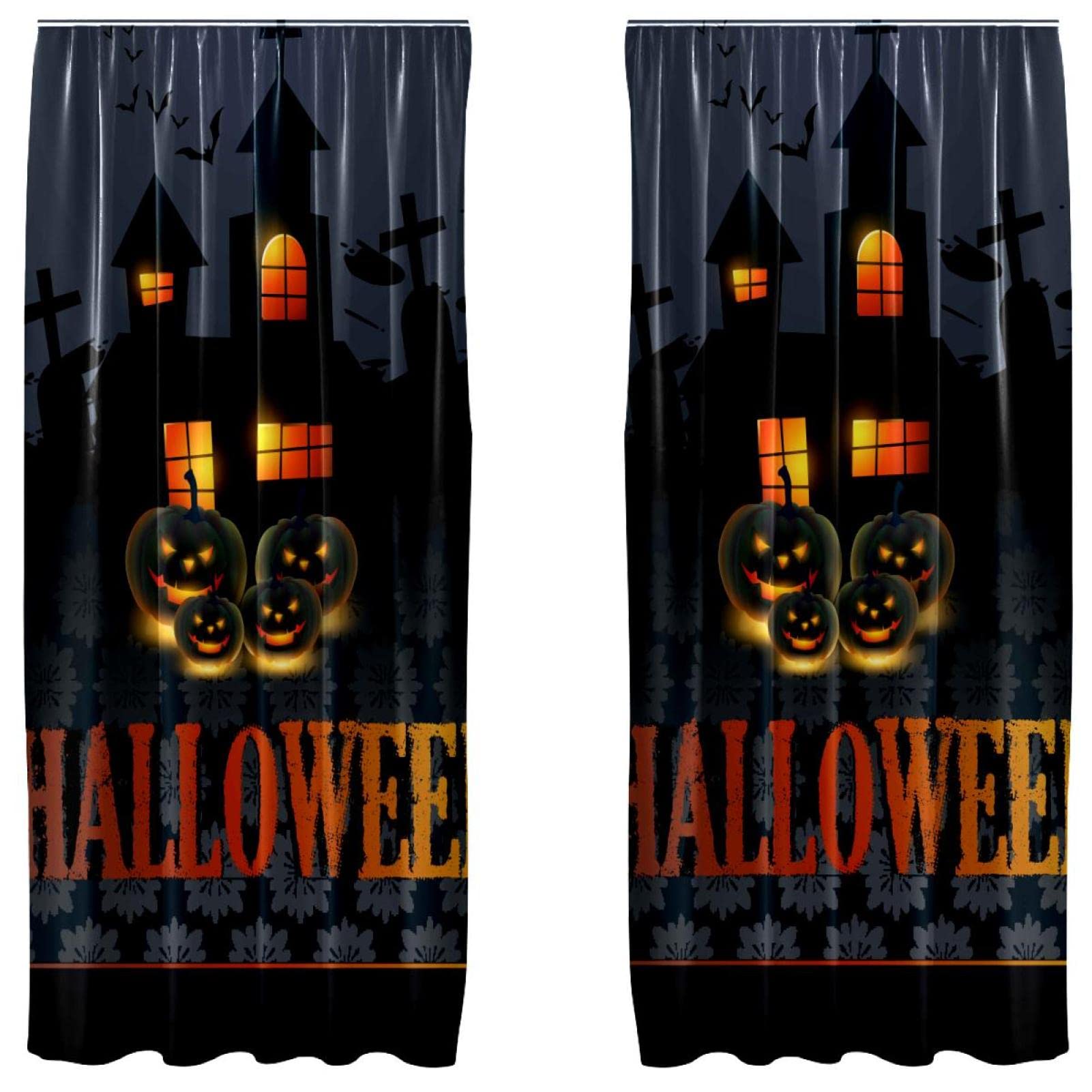 Rideaux Halloween citrouille voilage finition soignée 2 pièces