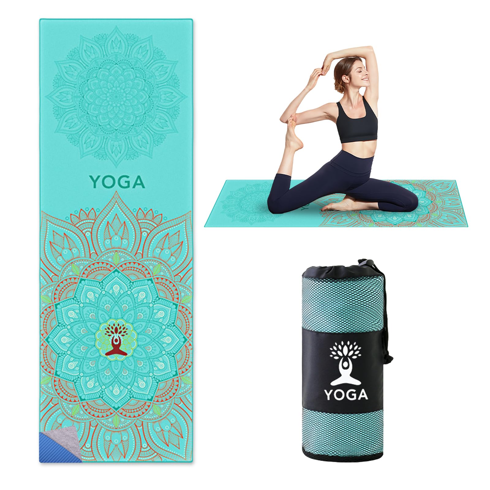 BORDEAG Yogamatte Aus Naturkautschuk, Rutschfest Yoga Handtuch Auflage, Saugfähig Schnelltrocknend Yogatuch, Handtuch Rutschfestm, Reise Yogamatte Für Pilates Picknick Freien