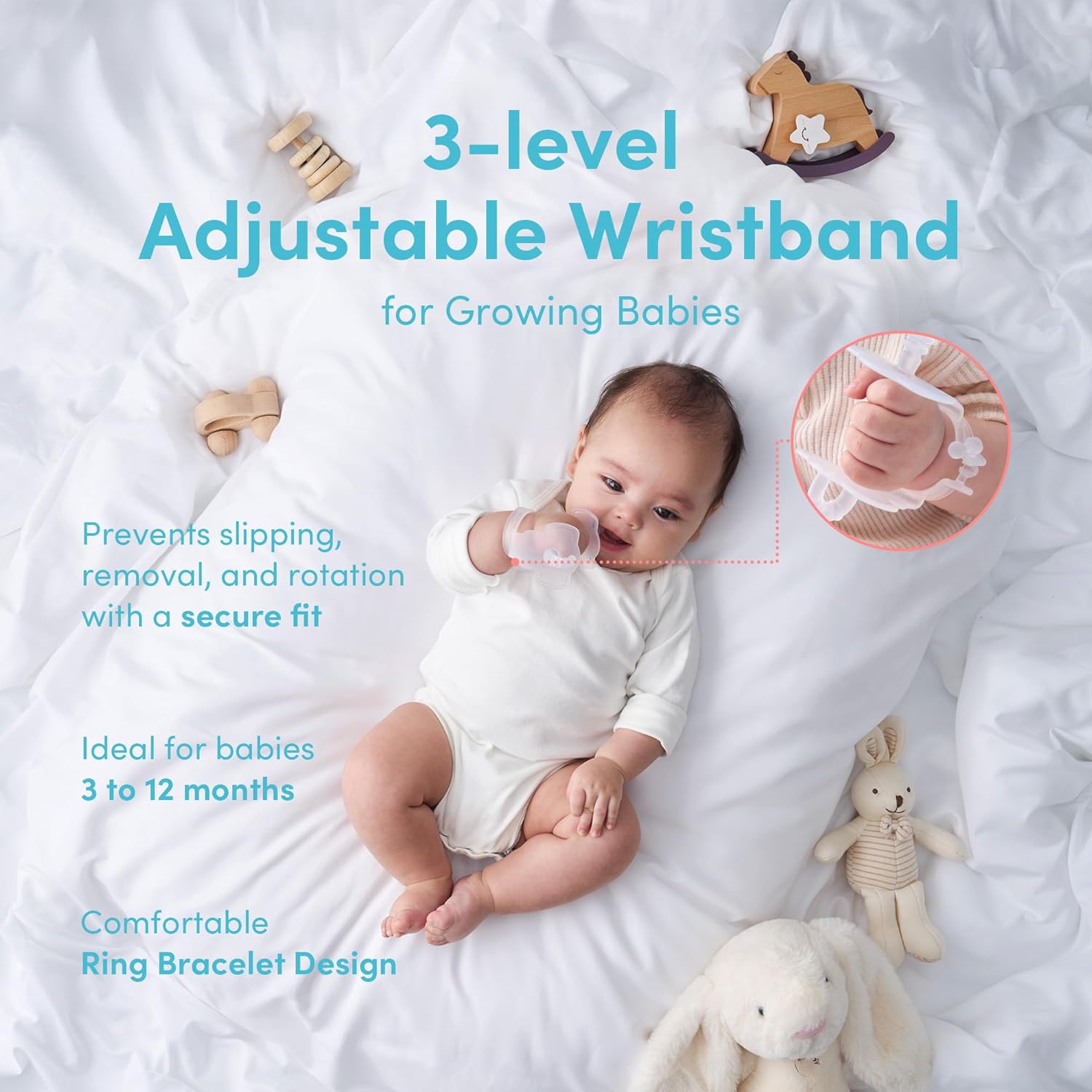Premium Baby Hand Teether – Soft & Hygienic Soothing Aid for Teething Discomfort in Babies 3-12 Months, BPA-Free LSR Silicone, Adjustable Wristband, Easy to Clean, Made in Korea