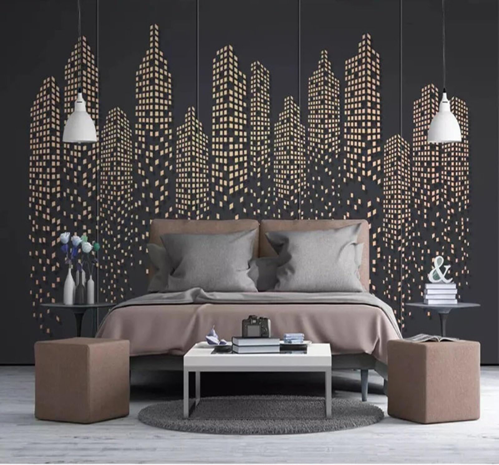 Wallpaper-3D-Xlm 250Cm×170Cm(B×H) Abstract Creative Gold Geometric Urban Architecture 3D Wallpaper Easy Install Feature Office Living Room Sofa Bedroom Tv Background Wall Decoration-250Cm×170Cm
