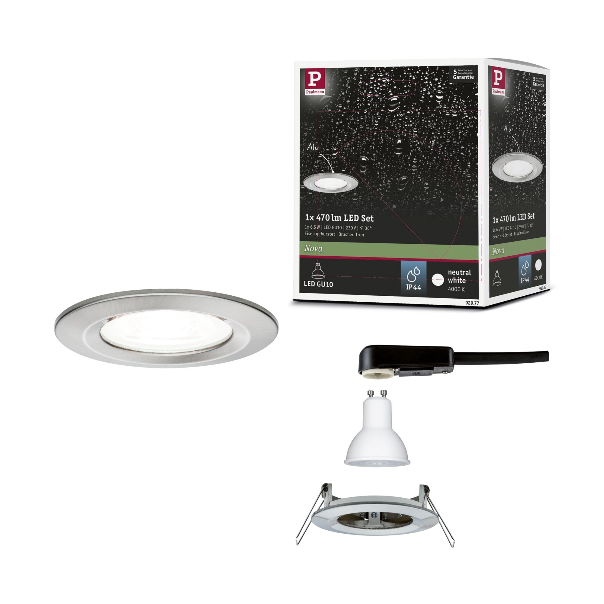 Paulmann 92977 Nova LED recessed luminaire Round 1x6.5W recessed Spotlight Brushed Iron spot Aluminium zinc recessed lamp 4000K GU10