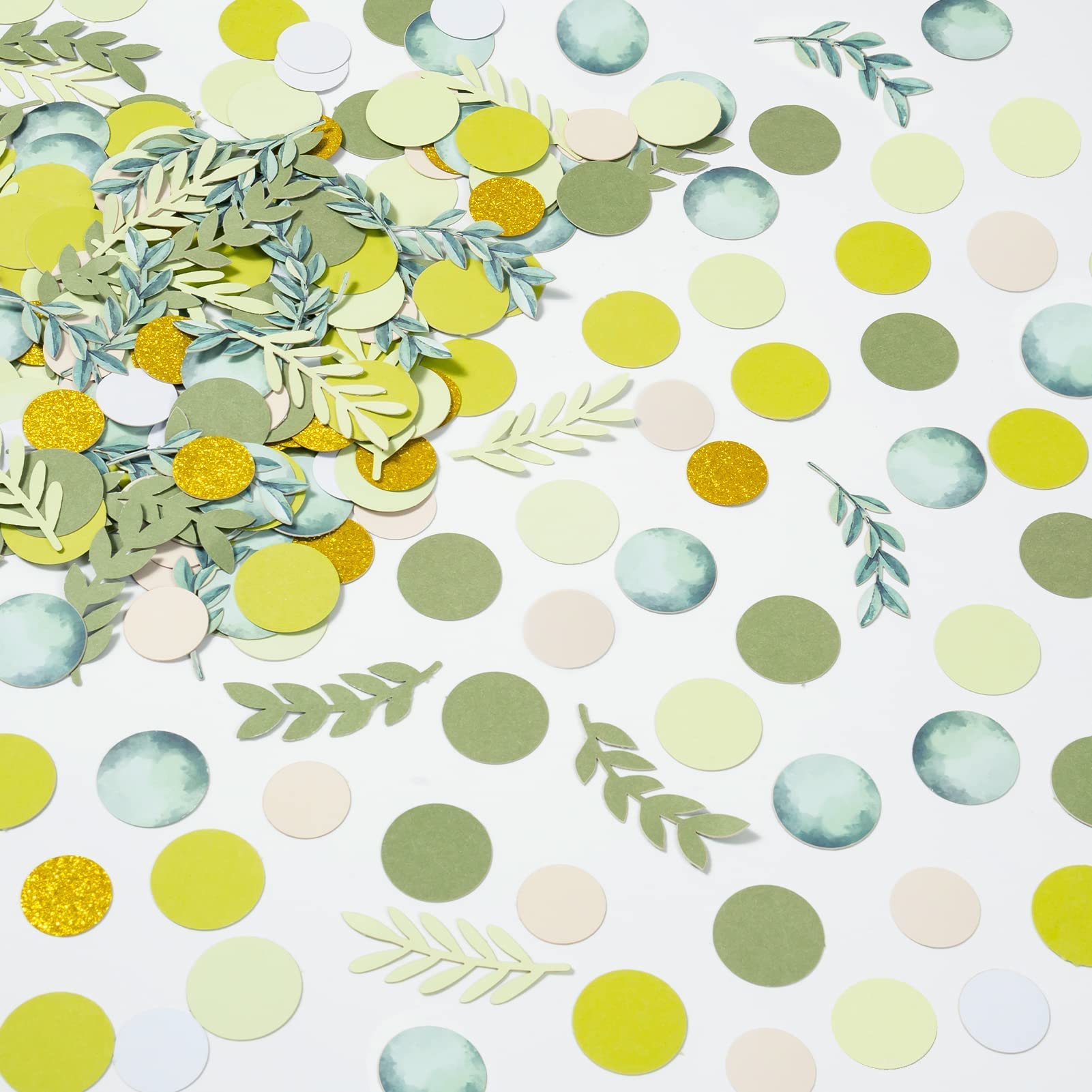 300Pcs Mixed Greenery Eucalyptus with Round Confetti Set for Spring Nature-Theme Table Decorations