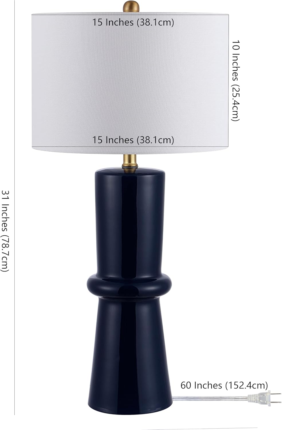 SAFAVIEH Lighting Collection Ellaria Modern Navy Blue Ceramic 31-inch Bedroom Living Room Home Office Desk Nightstand Table Lamp Set of 2 (LED Bulbs Included)