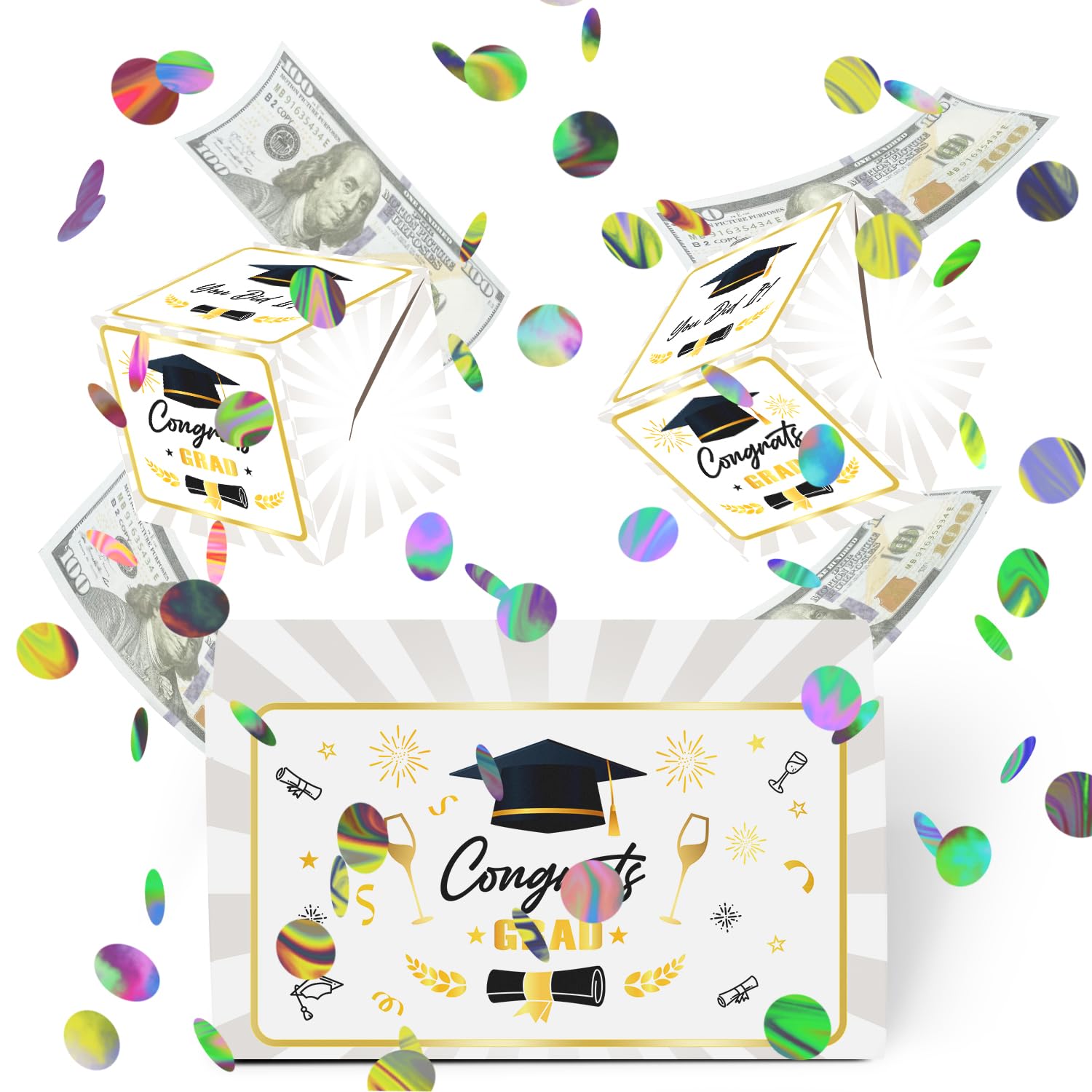 Photo 1 of Graduation Money Box, Folding Bouncing Surprise Money Box with Color Sequins, Pop Up Money Box for Cash Gift Suitable for Boys Girls Graduation Present