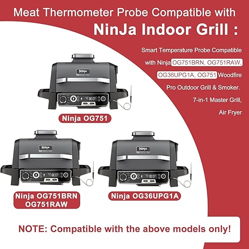 Miniatura 8 de Paquete de 1 sonda de carne de repuesto para Ninja FG550FG551 Foodi Smart XL 6 en 1 para parrilla interior con freidora de aire, sonda de termómetro