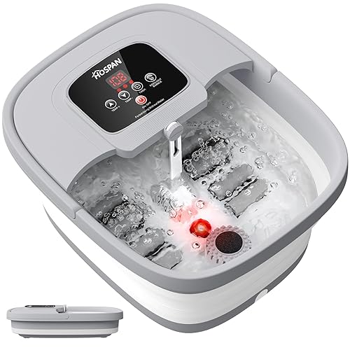 Miniatura 8 de HOSPAN Spa de pies plegable con calor, burbujas, luz roja y control de temperatura, masajeador de baño de pies con 8 rodillos de masaje Shiatsu, spa