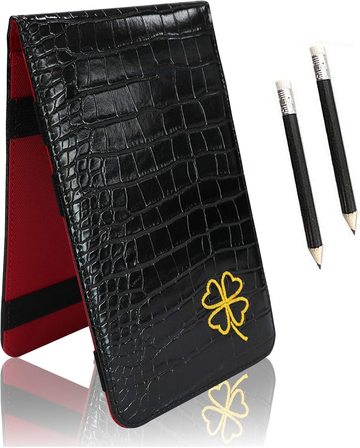 FINGER TEN Golf Scorecard Holder Leather Yardage Books Cover Lucky Clover with 2 Free Pencil Value Pack Deluxe Pocket Score Card Covers Gift for Men Women Golfer