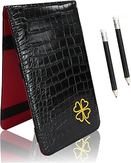 FINGER TEN Golf Scorecard Holder Leather Yardage Books Cover Lucky Clover with 2 Free Pencil Value Pack Deluxe Pocket Score Card Covers Gift for Men Women Golfer