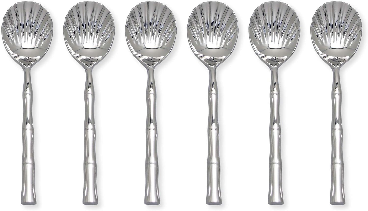 UPware 6-Piece 18/8 Stainless Steel Sugar Spoon Set with Bamboo Style Handle, Mirror Polished, Dishwasher Safe