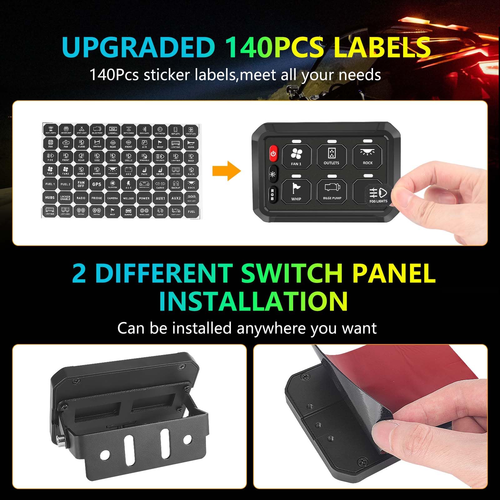 Chelhead 6 Gang Schalttafel, 12V Schalter Panel Kit impulsartig RGB 4 Beleuchtungsmodi schalterpanel,wasserdicht, dimmbar, universelles Schaltkreissteuerungsrelaissystem, kompatibel mit LKW, Offroad