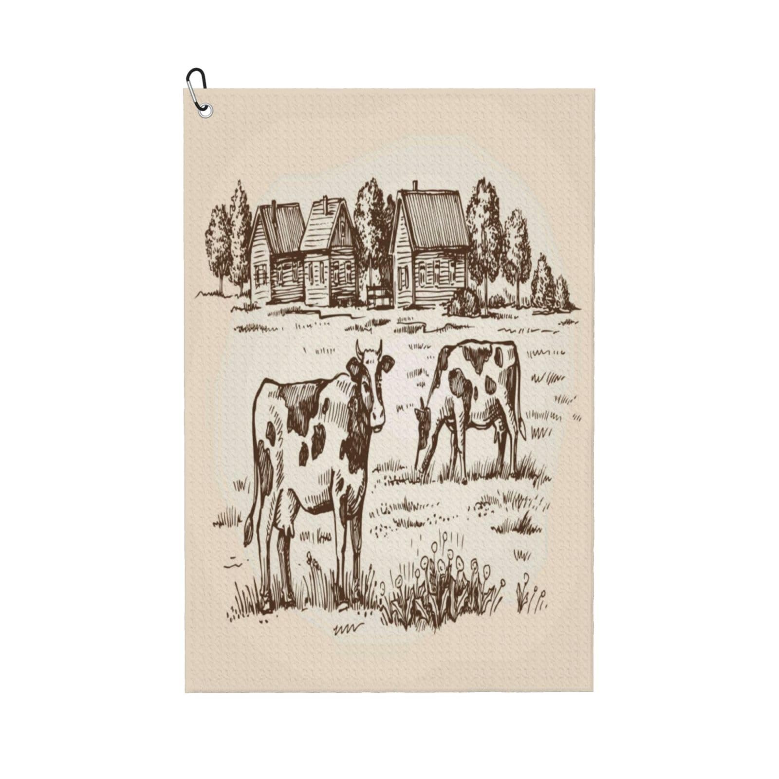 AOOEDM Cows On The Farm Print Golf Towel with Carabiner Clip Absorbent Microfiber Golf Towel for Cleaning Golf Ball Club Putter Iron for Golf Bag Trolly Belt Loop 16" X 24"