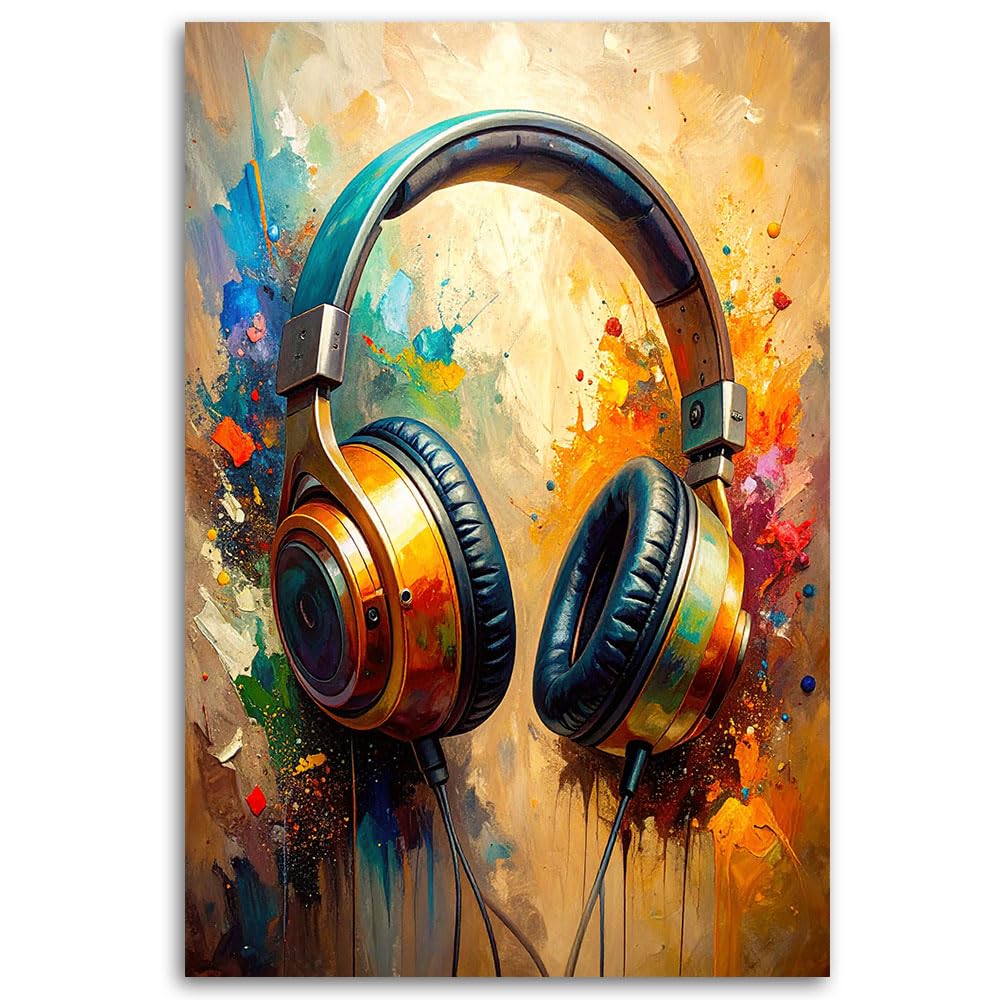 Feeby Stampe Da Parete - Quadri Soggiorno - Cuffie da DJ Musica Astratto - 70x115 cm - Decorazioni Camera Da Letto