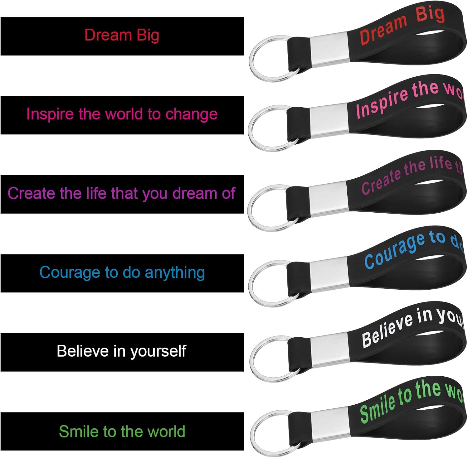 24 Pack Motivational Quote Keychains Silicone Rubber Key Rings with Inspirational Words Thank You Employee Appreciation Gifts for Teacher, Nurse