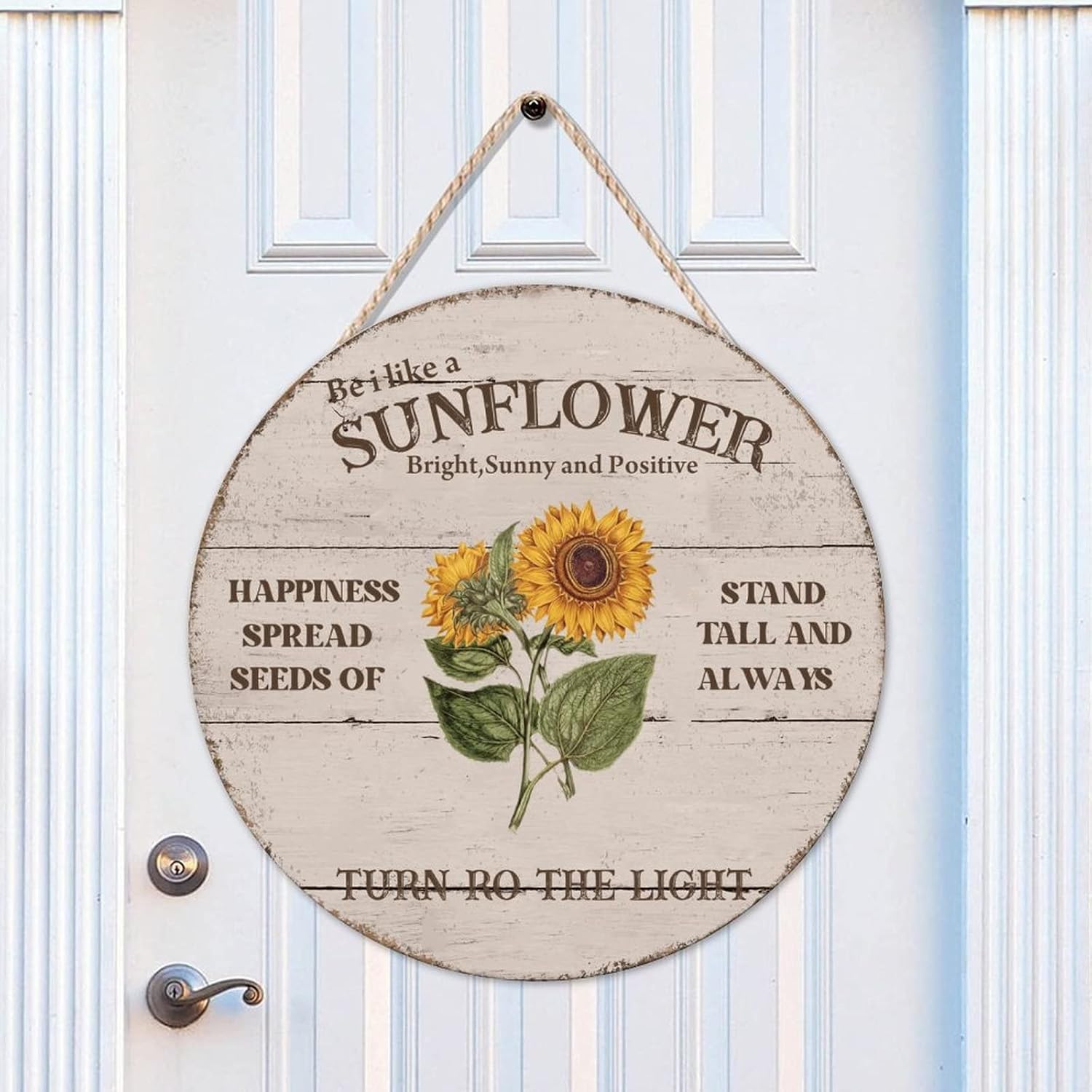 Sunflower Wood Door Sign, Floral Front Door Sign, 16x16in Bright Wall Hanging Sign Plaque for Outdoor Front Porch Farmhouse Front Door Decor Housewarming Gifts