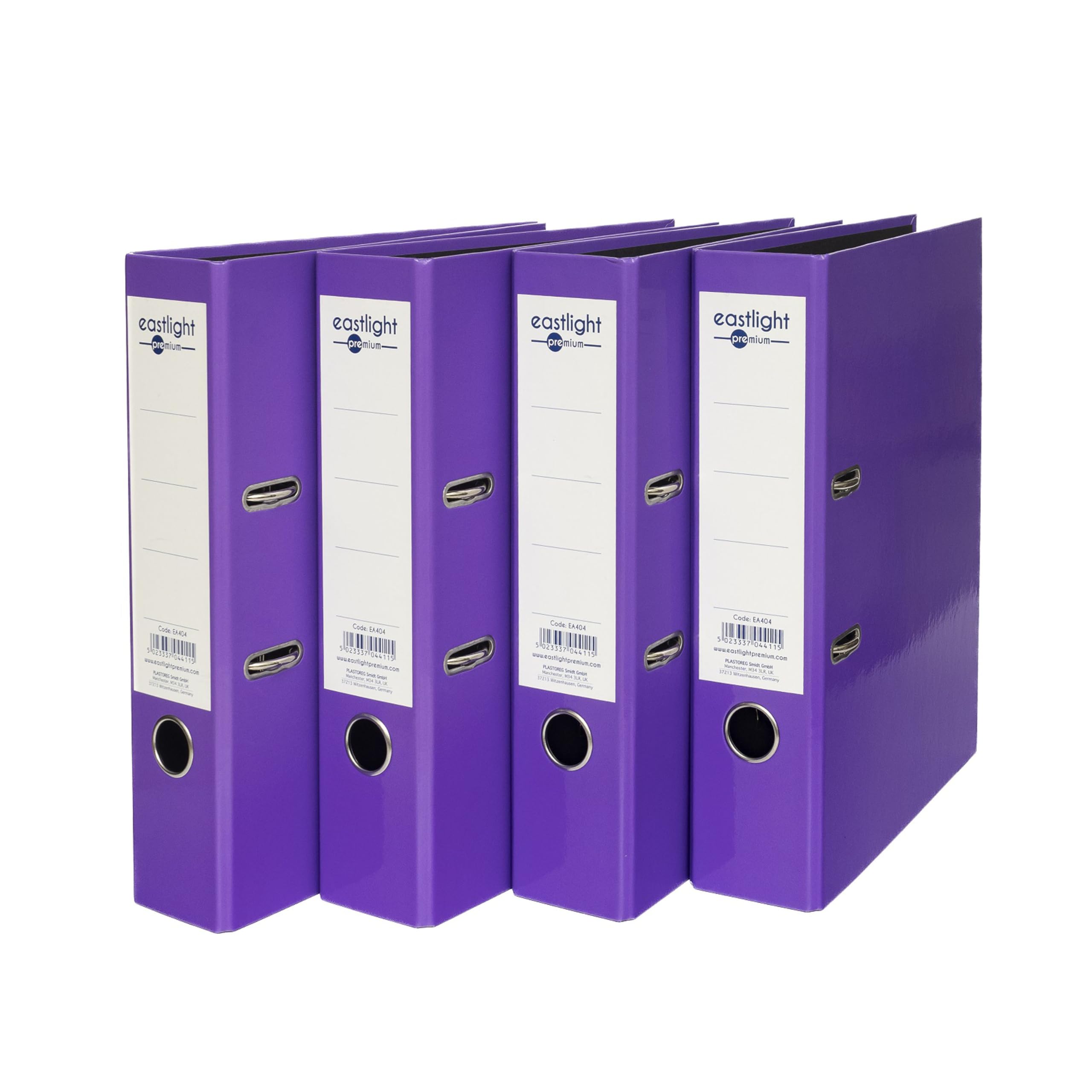 Eastlight A4 Bright Colour Lever Arch File 70mm Spine, Purple, Pack of 4