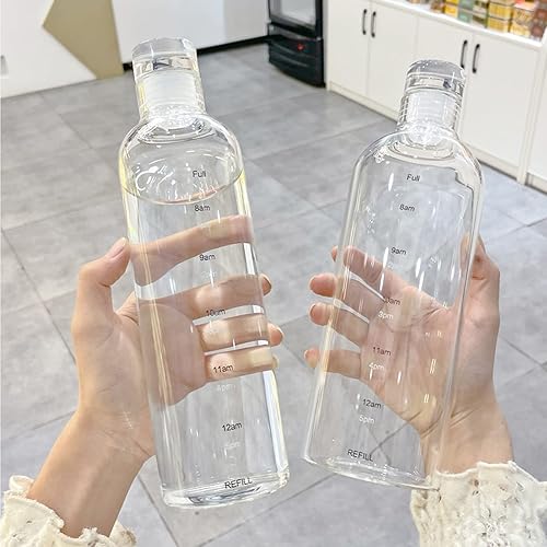 Miniatura 6 de Snminetal Botellas de agua de vidrio transparente con marcador de tiempo, funda antideslizante y tapa, botellas de vidrio reutilizables, botella de