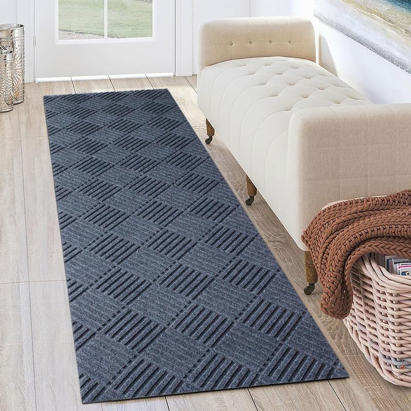 Petgrow Hallway Runner Rug 2FTX10FT,Super Skid Resistant TPR Backing Area Rug Runner, Indoor Outdoor Carpet Door Mat for Floor Entryway Kitchen Laundry Balcony Garage Corridor Stair,Grey