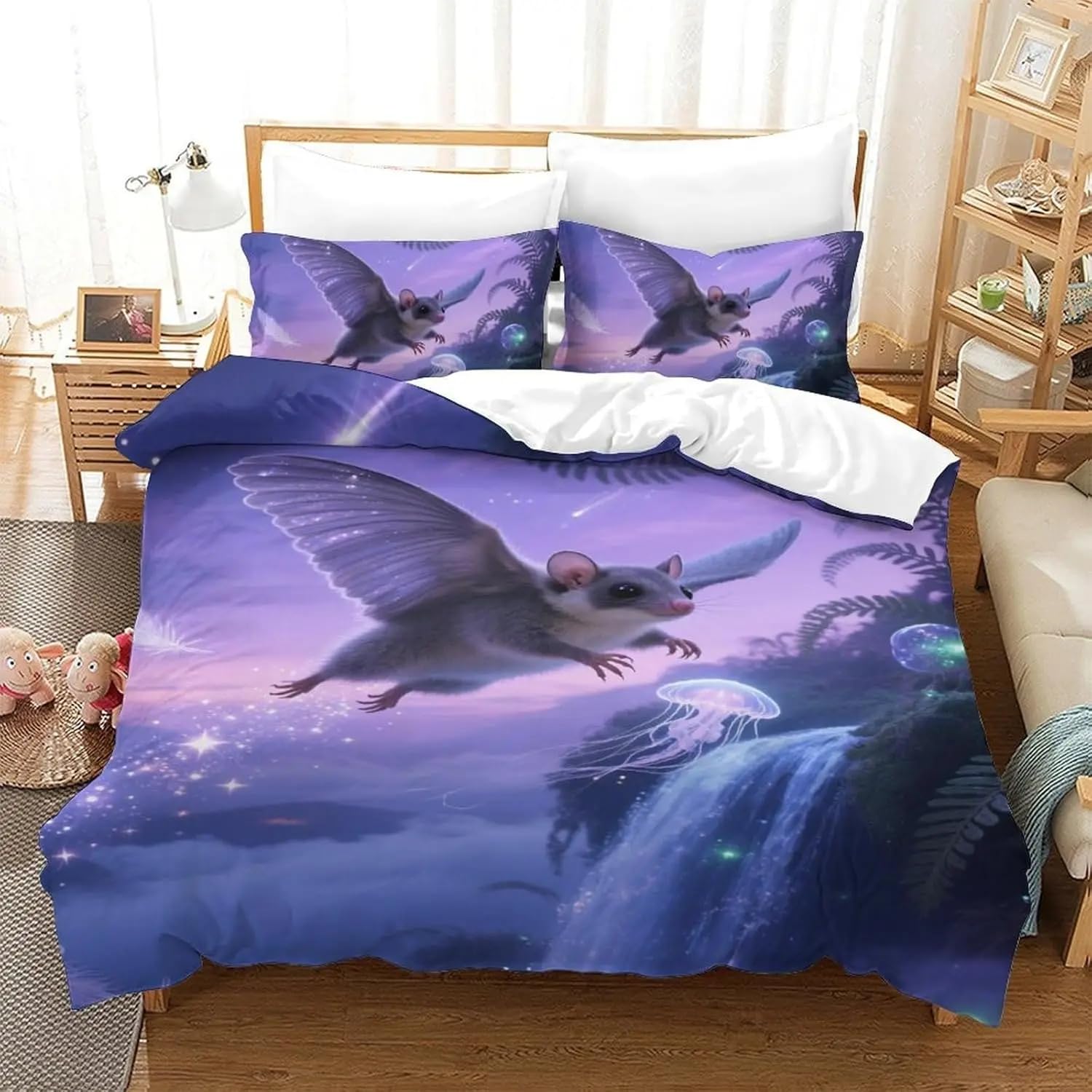 NDXRWDZR Double Duvet Cover Set Flying Squirrel Duvet Cover with Zipper Closure Bedding for Aldults Kids Soft Hypoallergenic Microfiber Quilt Cover 200x200 cm + 2 Pillowcases 50x75 cm