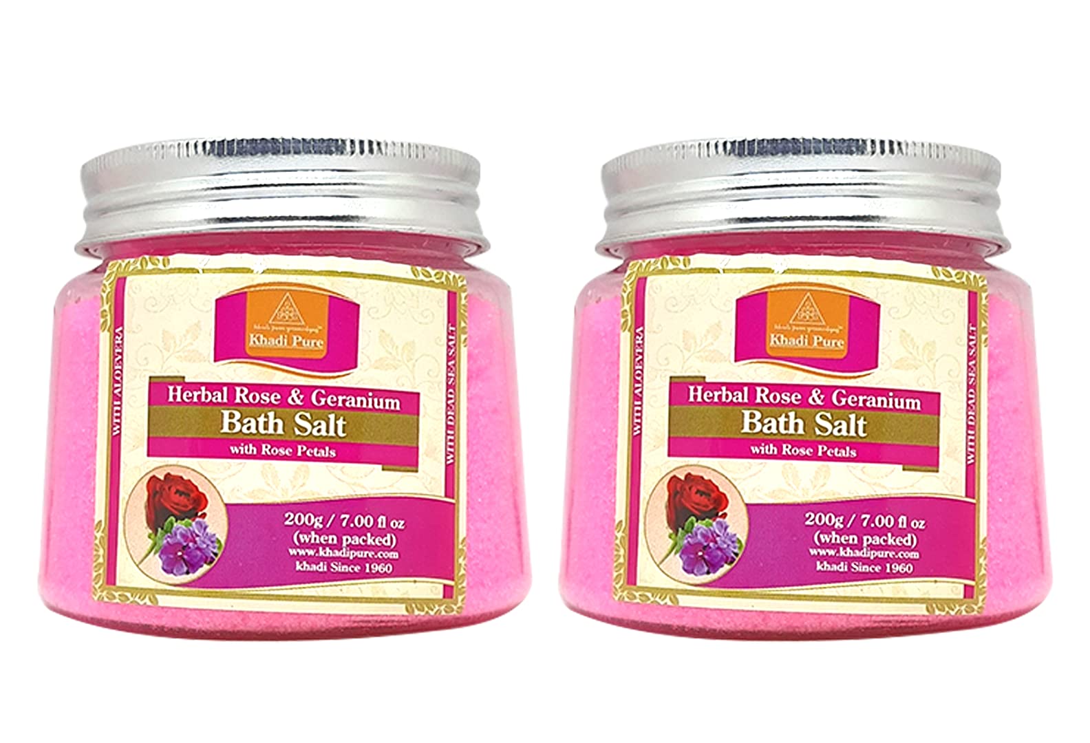 Khadi Pure Herbal Rose & Geranium Bath Salt with Rose Petals, 200 g (Pack of 2)-image-38