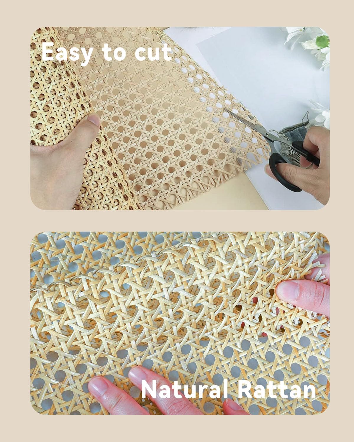 16-inch Wide Rattan Webbing 80-inch Long (6.6 ft.) Rattan Webbing Rolls for Furniture, Chairs, cabinets, Ceilings, beds Rattan Projects Basket Weaving Supplies Open mesh Rattan（Light Color）