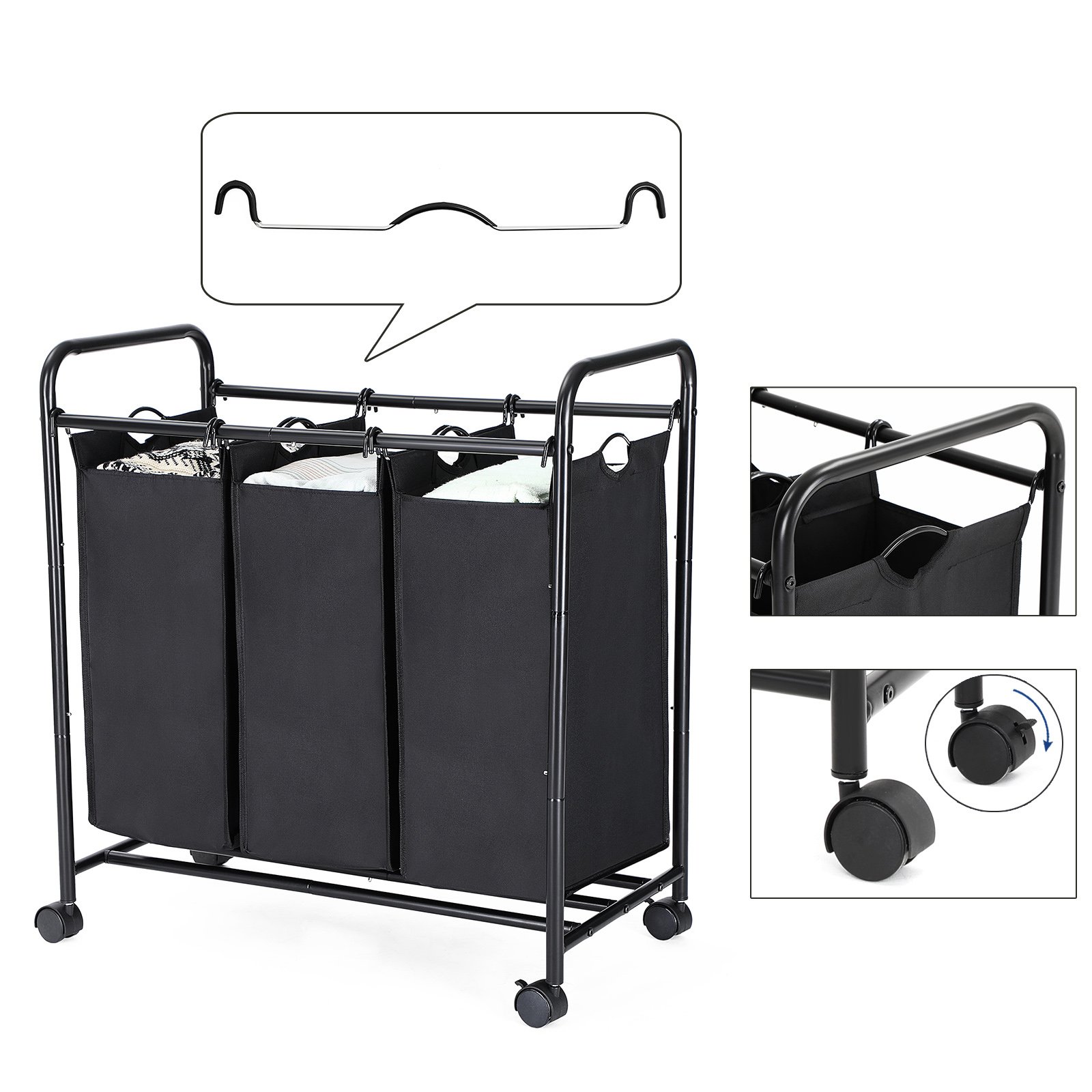 SONGMICS Rolling Laundry Sorter, Laundry Basket with 3 Removable Bags