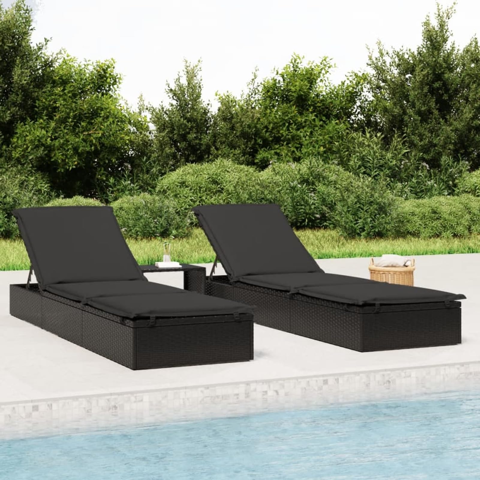Chaise longue de plage Homgoday en rotin noir pour terrasse et piscine