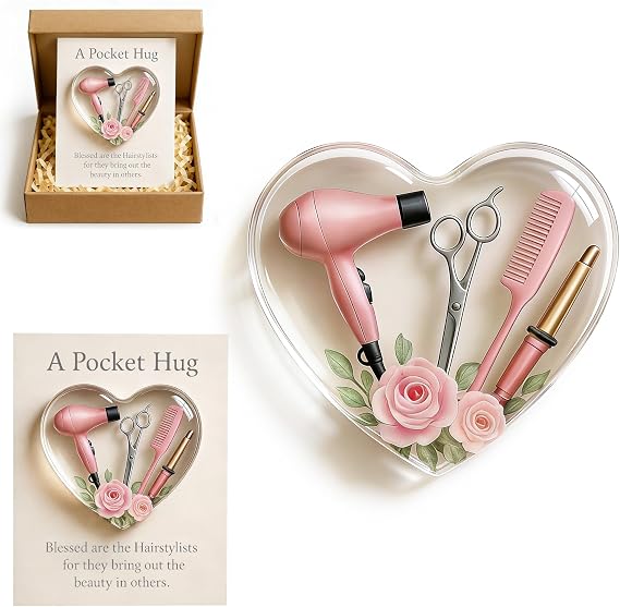A Pocket Hug for Hairstylists Valentines Day Gifts, Hairdresser Gifts, Mini Hairdresser Tools Valentines Day Cards, Heart Pocket Hug Token with Greeting Cards Hairstylist valentines day decorations Gift for Barbers Cosmetologists Friends Families(Pink)