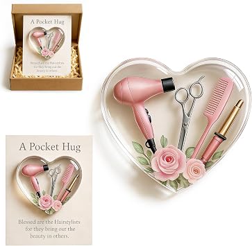 A Pocket Hug for Hairstylists Valentines Day Gifts, Hairdresser Gifts, Mini Hairdresser Tools Valentines Day Cards, Heart Pocket Hug Token with Greeting Cards Hairstylist valentines day decorations Gift for Barbers Cosmetologists Friends Families(Pink)