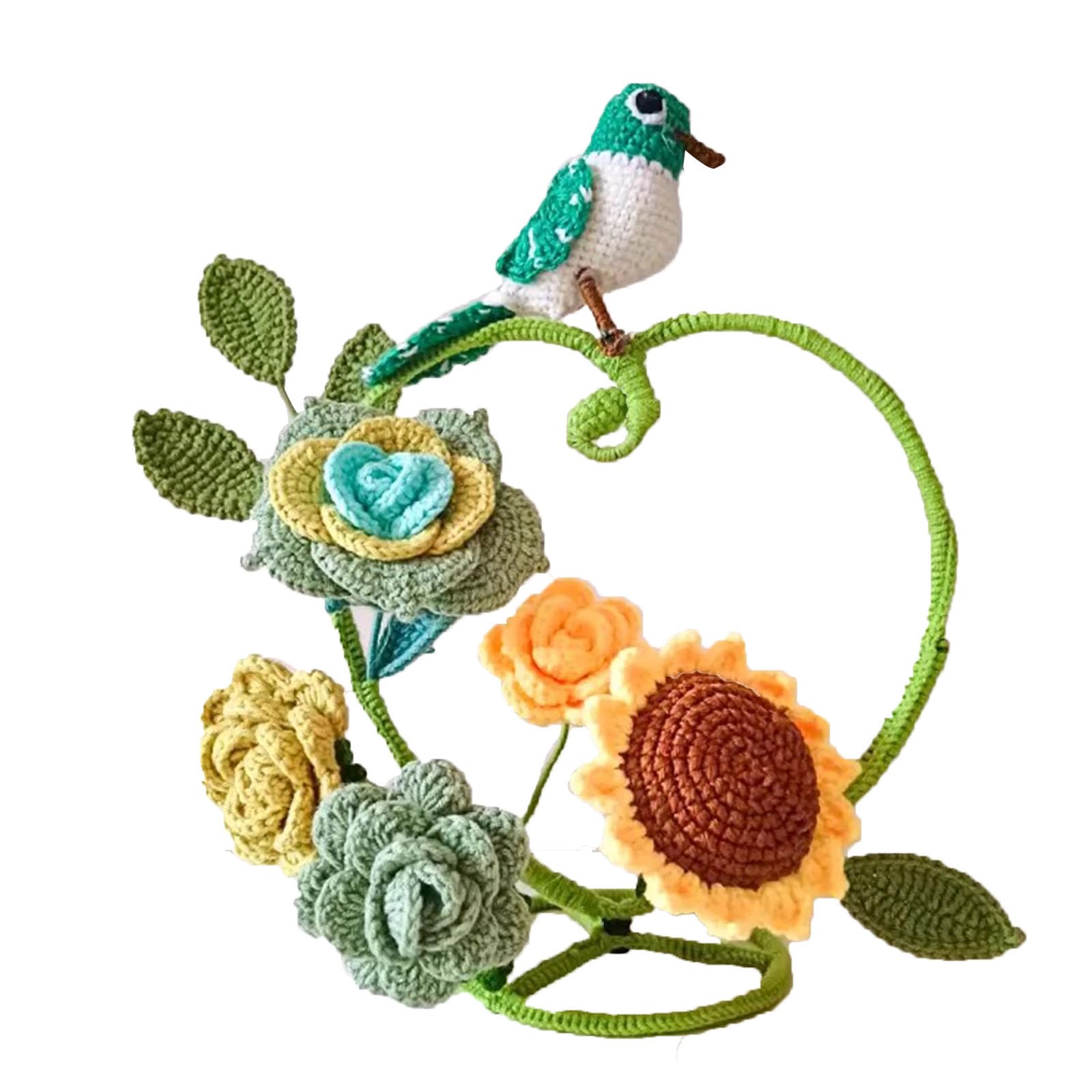 Fleurs Artificielles en Crochet : Tournesol et Cœur Tricoté, Cadeau Idéal pour Fête