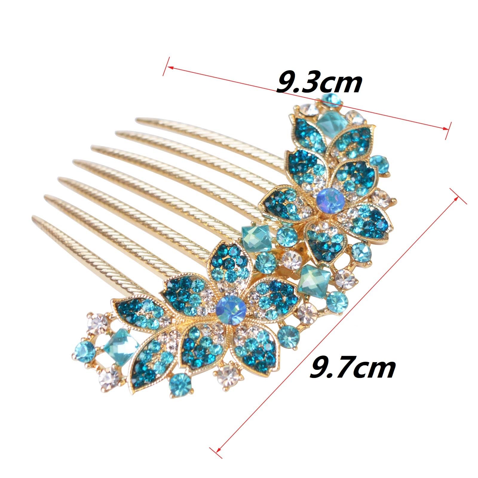 Pettine per capelli da donna con fiori intarsiati e strass, accessorio per capelli da sposa, pettine laterale per ragazze, idea regalo (blu)