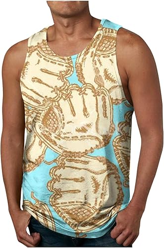 Camiseta Mangas Estampado béisbol para Hombre Camiseta Deportiva Informal sin Mangas camisola con Cuello Redondo