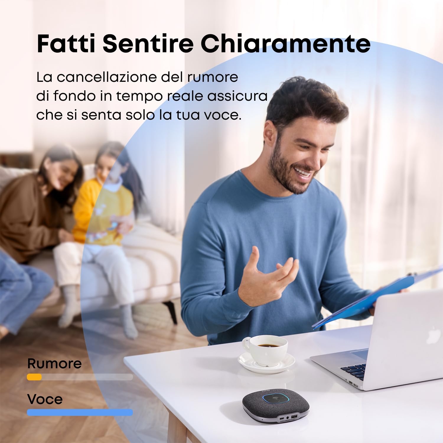 Anker Altop. Bluetooth PowerConf S3 6 mic, capacità di captare la voce ottimizz., dur. chiam. 24 h, contr. app, BT 5, USB-C, altop. per confer. compatib. con principali piattaf., ufficio a casa