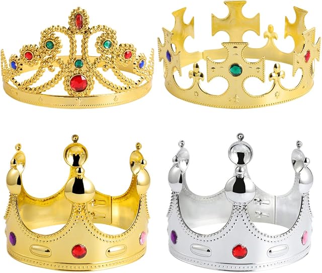 TOYANDONA 4pcs Gold Royal King Queen Crown Crown Party Hats Kids Crown Adult Crown Gold Headpiece- Gold Hat for Costume, Birthday, Cosplay Accessories Decorations