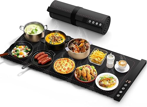 Miniatura 10 de Tapete de calentamiento para alimentos – Calefacción rápida de superficie completa, enrollable y portátil, calentador de alimentos con 6 ajustes de
