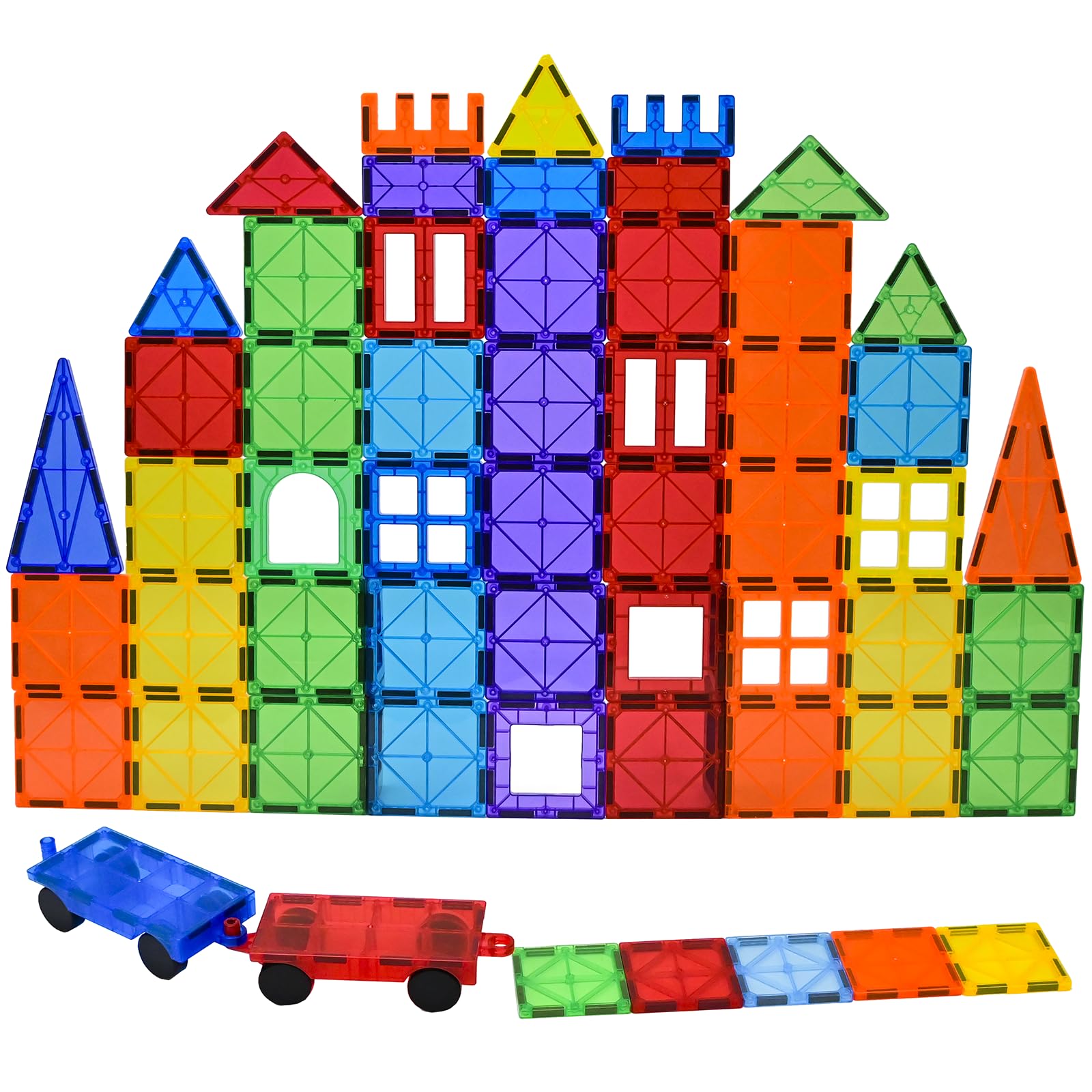 Gemmicc Magnetic Tiles 100 PCS with 2 Cars, STEM Approved Educational Magnet BuildingToys, Magnet Puzzles Stacking Blocks for Boys Girls