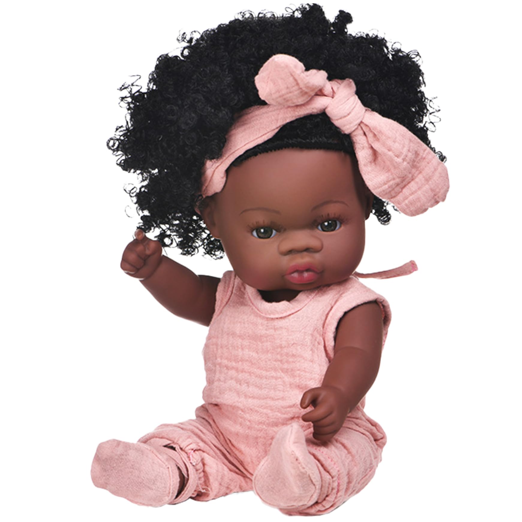 Wxyestna Black Girl Simulation 13inch Vinyl Dressed Realistic Baby Doll with Bowknot Poseable Black Skin
