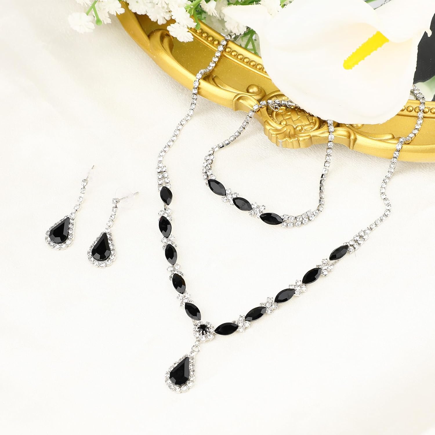 Rhinestone Wedding Jewelry Set for Women, Bridal Bridesmaid Jewelry Set Crystal Necklace Earrings Bracelet for Party - Image 3
